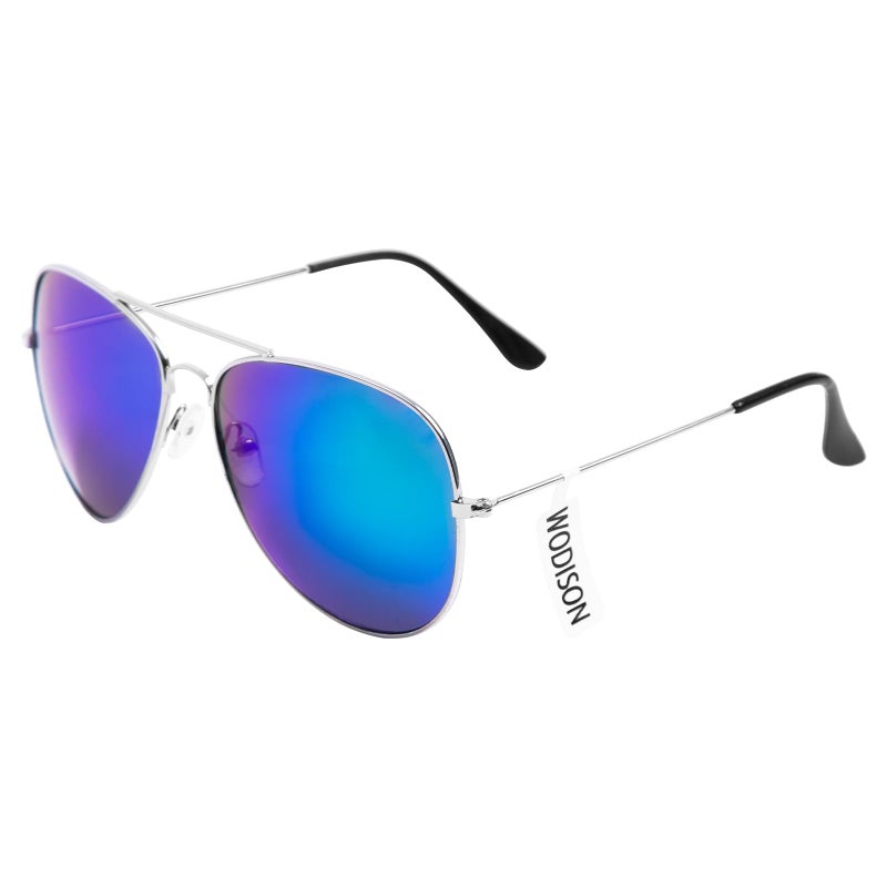 Wodison Classic Kids Sunglasses for Boys Girls Children sunglasses Reflective Metal Frame Silver Frame Blue Mix Green Lens - Image 5